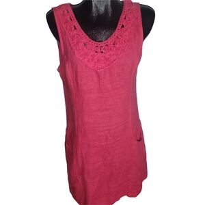 Lungo L'Arno Sleeveless Pink Linen Dress with Rosette Neckline M